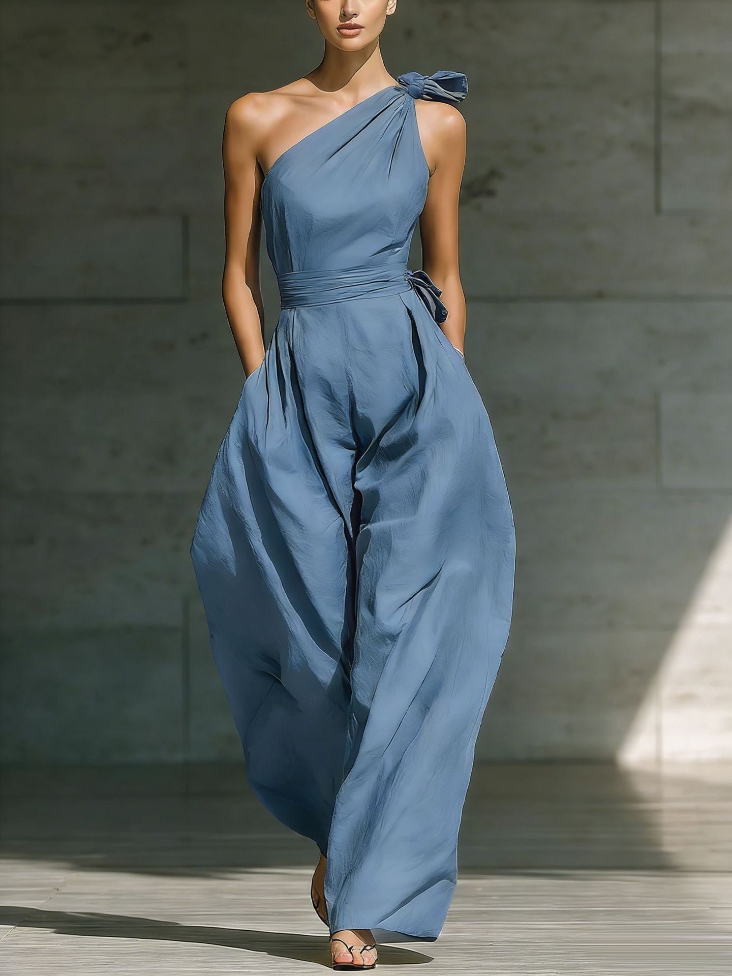 Sleeveless Halter Neck Cinched Waist Slim Jumpsuit – 6 Colors S–2XL
