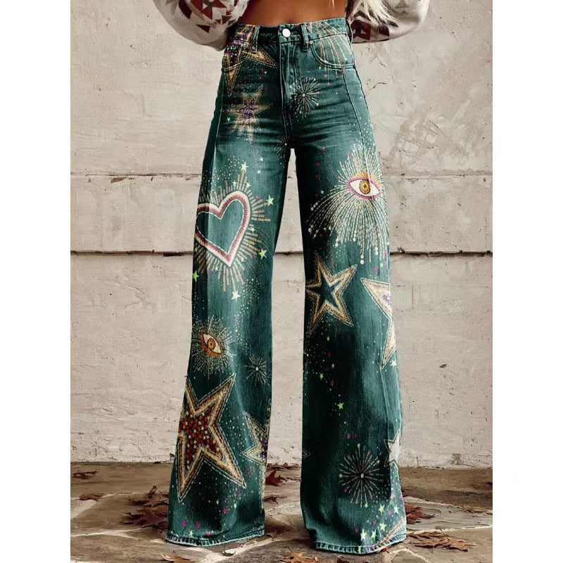 The Graphic District Printed Denim-Look Pants