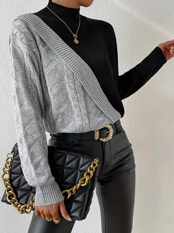 The Uptown Contrast Cable-Knit Mock Neck Sweater