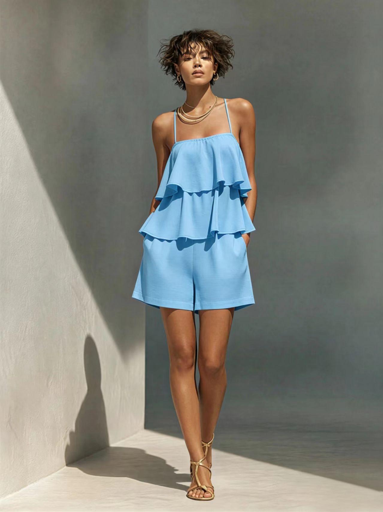 Multi-Layer Ruffle Camisole & Shorts Set