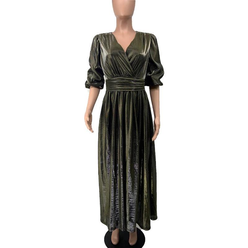 The Gilded Entrance V-Neck Maxi Dress
