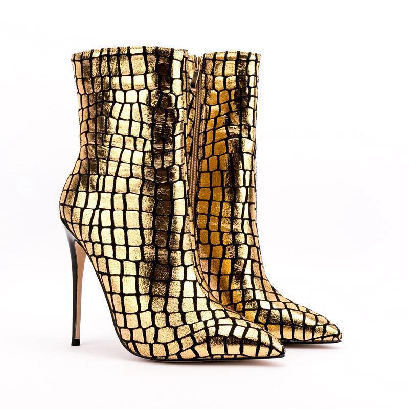The Gilded Grid Stiletto Ankle Boots