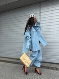 Oversized Denim Shirt Jacket & Wide-Leg Baggy Pants Set