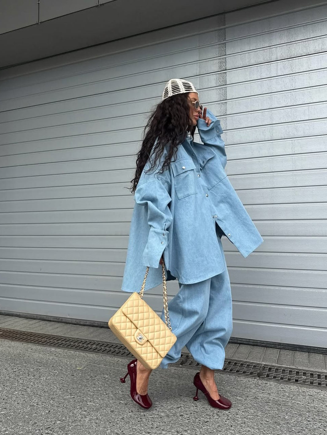 Oversized Denim Shirt Jacket & Wide-Leg Baggy Pants Set