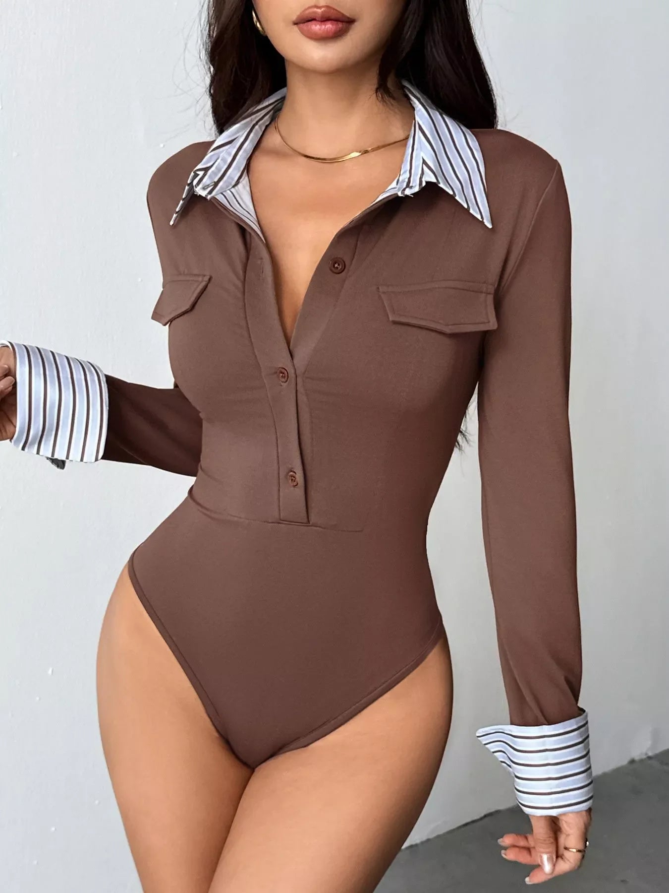 Long Sleeve Button Front Bodysuit See size chart under “more details”