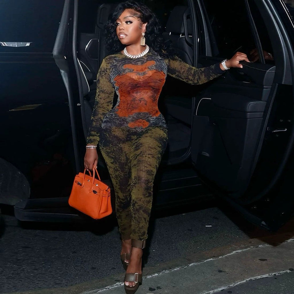 The Gallery Nights Printed Mesh Jumpsuit