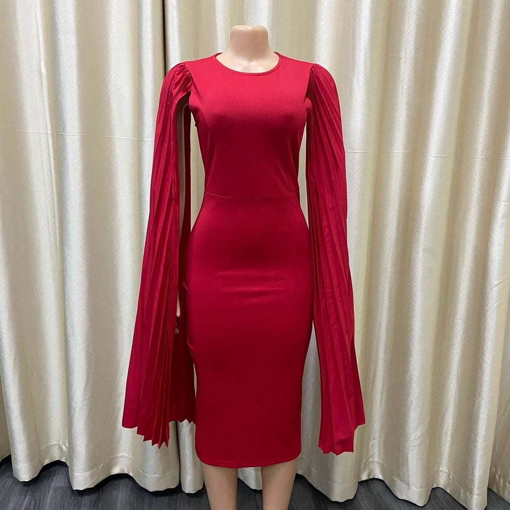 The Scarlet Grandeur Pleated Cape Dress