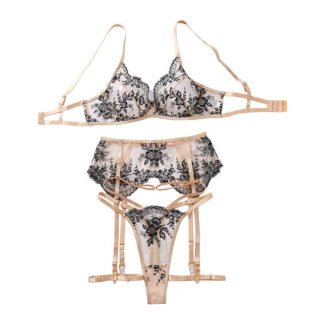 The Champagne Enchantment Embroidered Mesh Lingerie Set