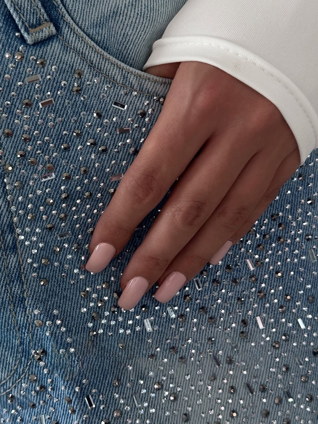 Crystal Rhinestone Embellished Wide-Leg Baggy Jeans