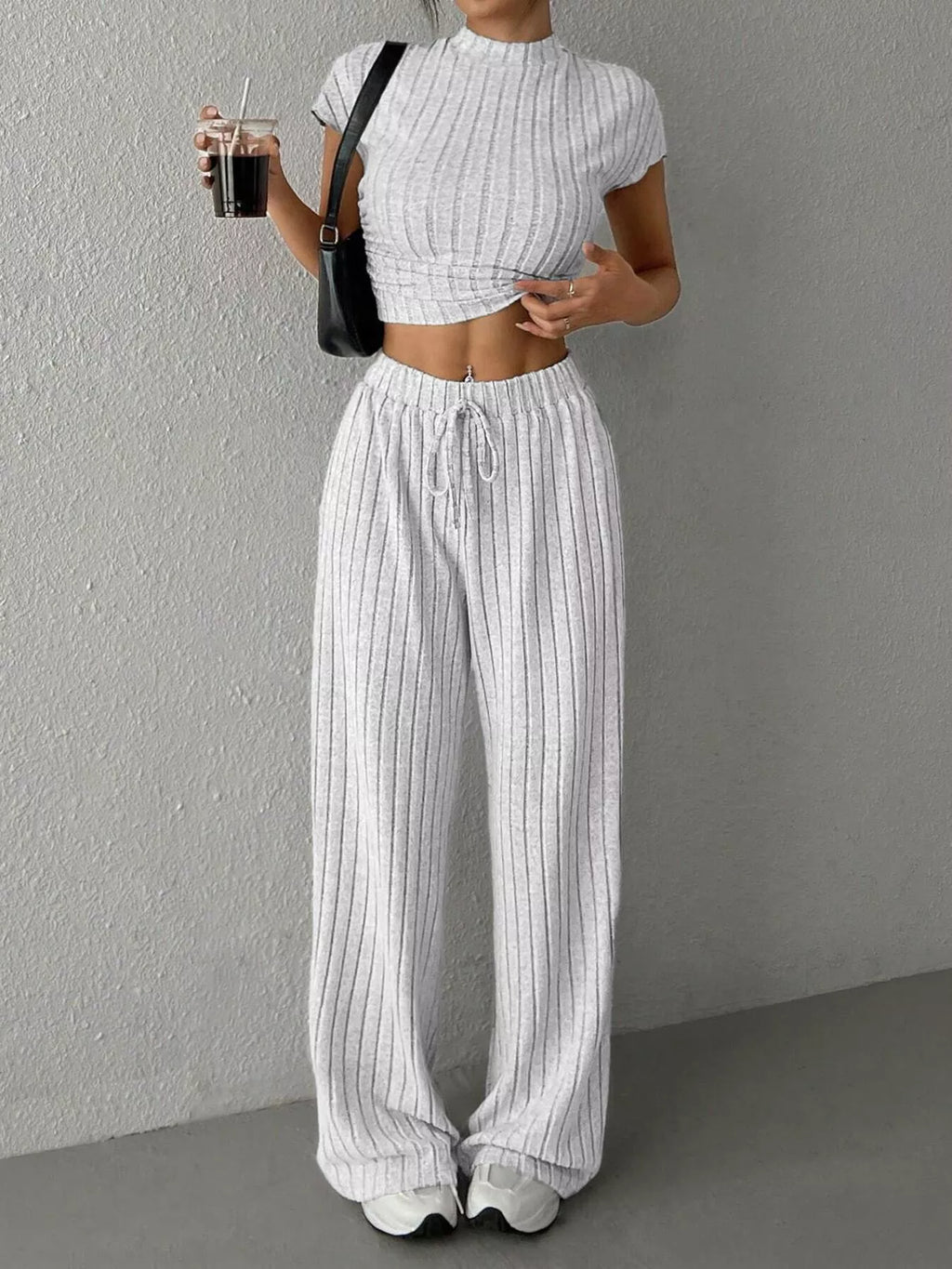 The Leisure Agenda Ribbed Wide-Leg Pants Set