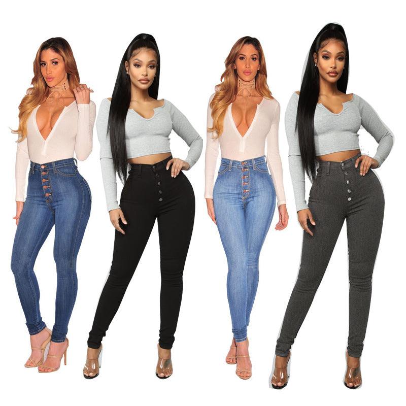 Button-Fly High Waist Skinny Jeans