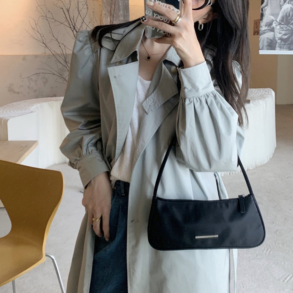Nylon Mini Baguette Shoulder Bag | Silver Bar Hardware