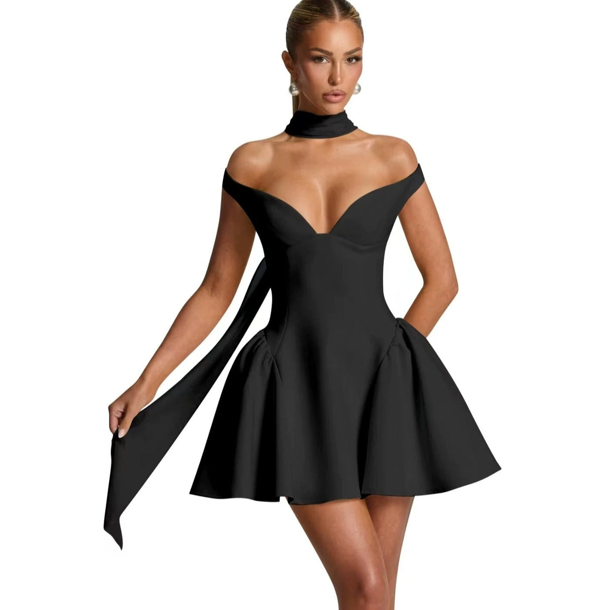 The Poised Romance Off-Shoulder Flared Dress