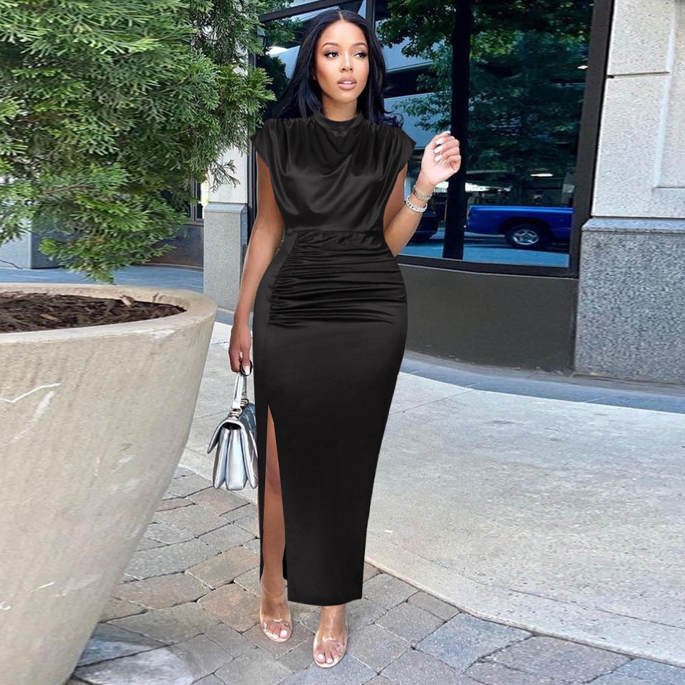 The Poised Affair Draped Side-Slit Dress