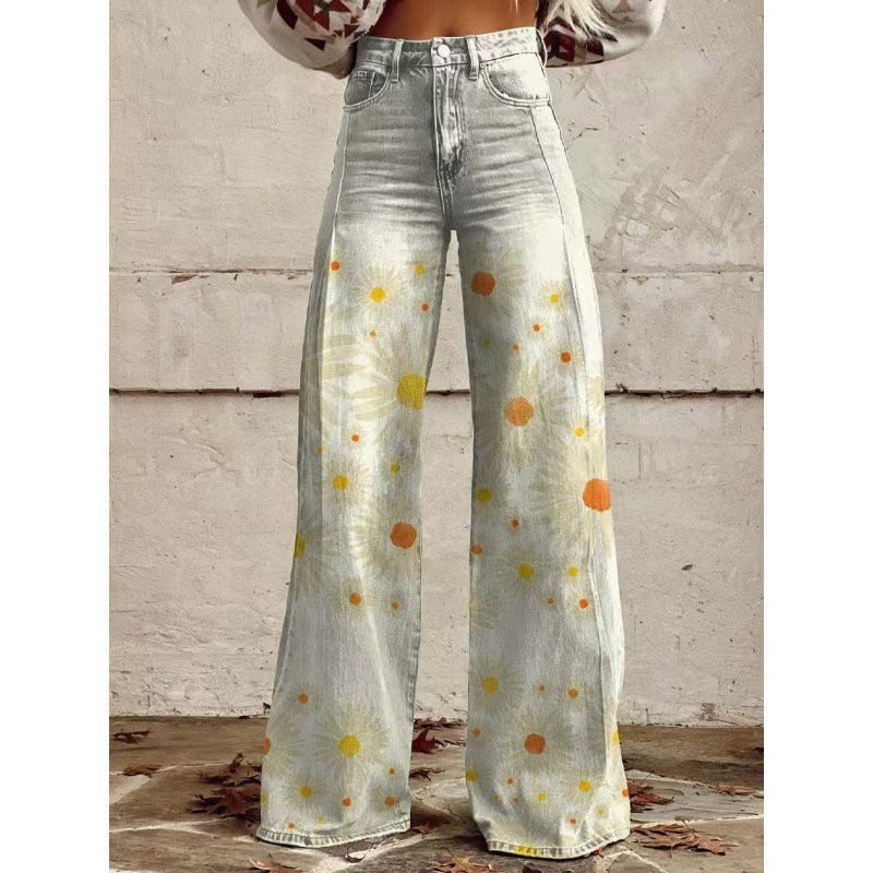 The Graphic District Printed Denim-Look Pants