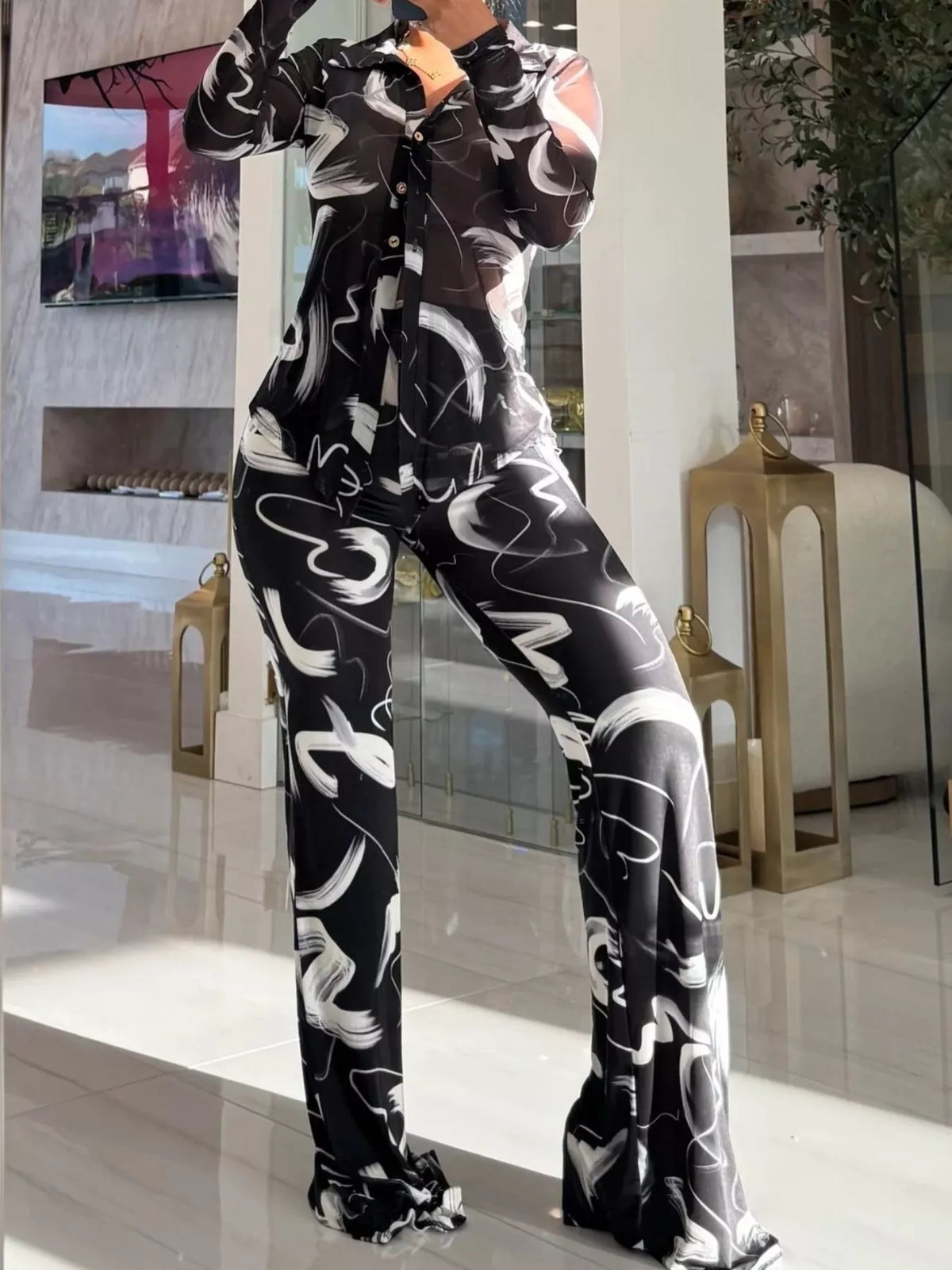 The Afterglow Printed Mesh Pants Set