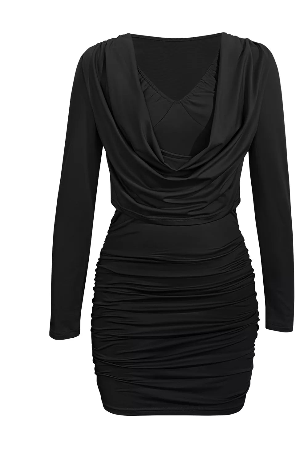 The Dinner Date Ruched Cowl Mini Dress
