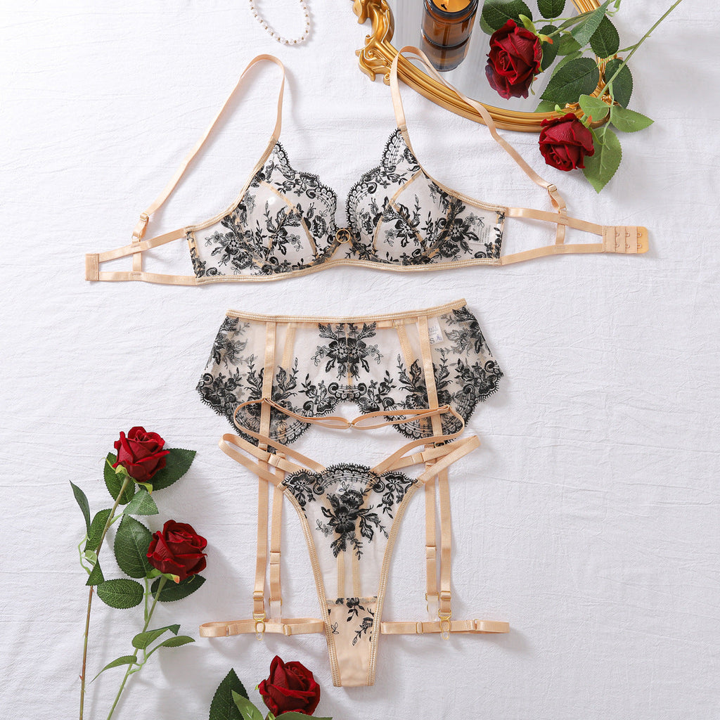The Champagne Enchantment Embroidered Mesh Lingerie Set