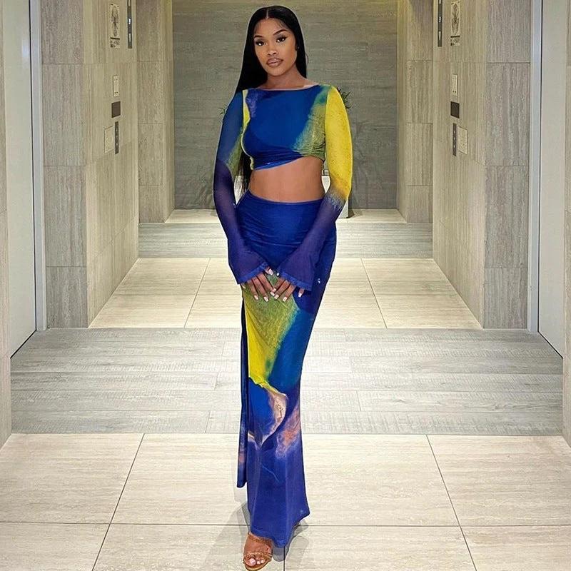 The Gallery Flow Bell-Sleeve Top & Maxi Skirt Set