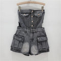 The Denim District Strapless Cutout Romper