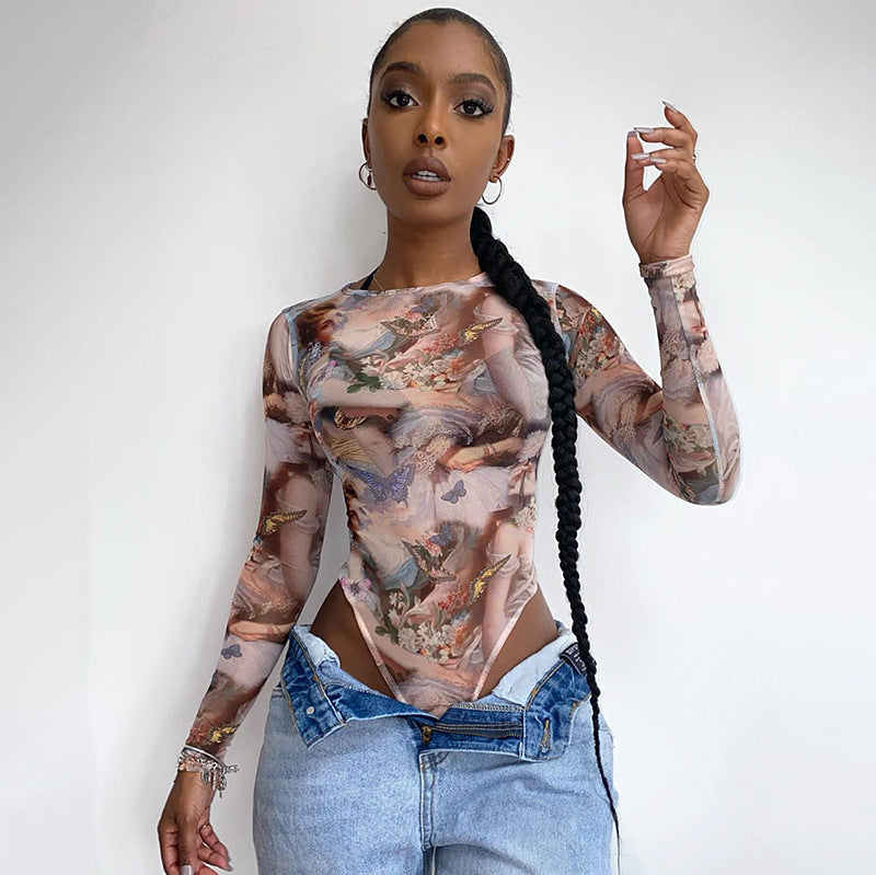 The Gallery Muse Long-Sleeve Printed Bodysuit