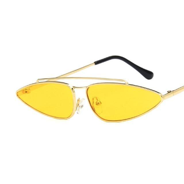 Ultra-Slim Vintage Cat-Eye Sunglasses | Gold Double-Bridge Metal Frame, Tinted Lenses & UV400 — 50s-Meets-Y2K Editorial