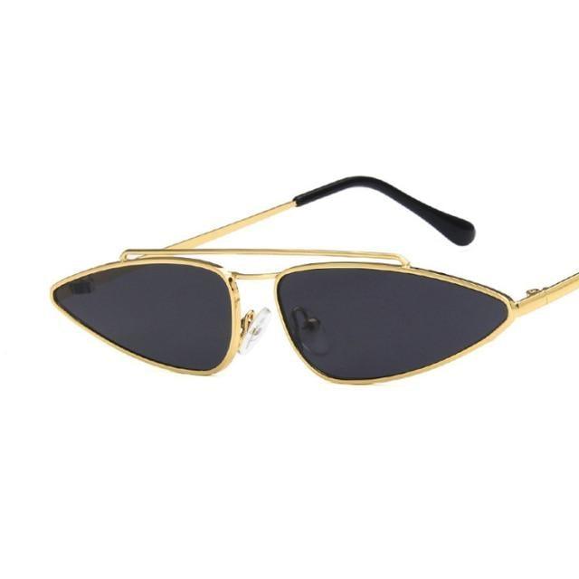 Ultra-Slim Vintage Cat-Eye Sunglasses | Gold Double-Bridge Metal Frame, Tinted Lenses & UV400 — 50s-Meets-Y2K Editorial