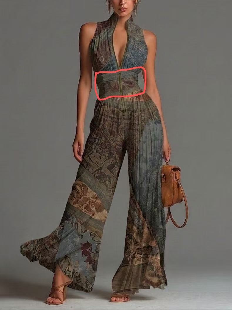 Pleated Wide-Leg Jumpsuit | Women's Sleeveless High-Waist Minimalist Long Jumpsuit