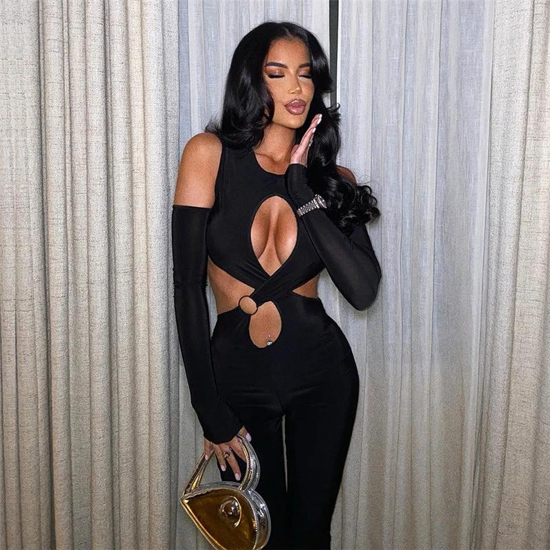 The Noir Entrance Ring-Detail Cutout Jumpsuit