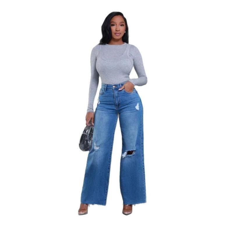 The Off-Duty Rebel Ripped Wide-Leg Jeans