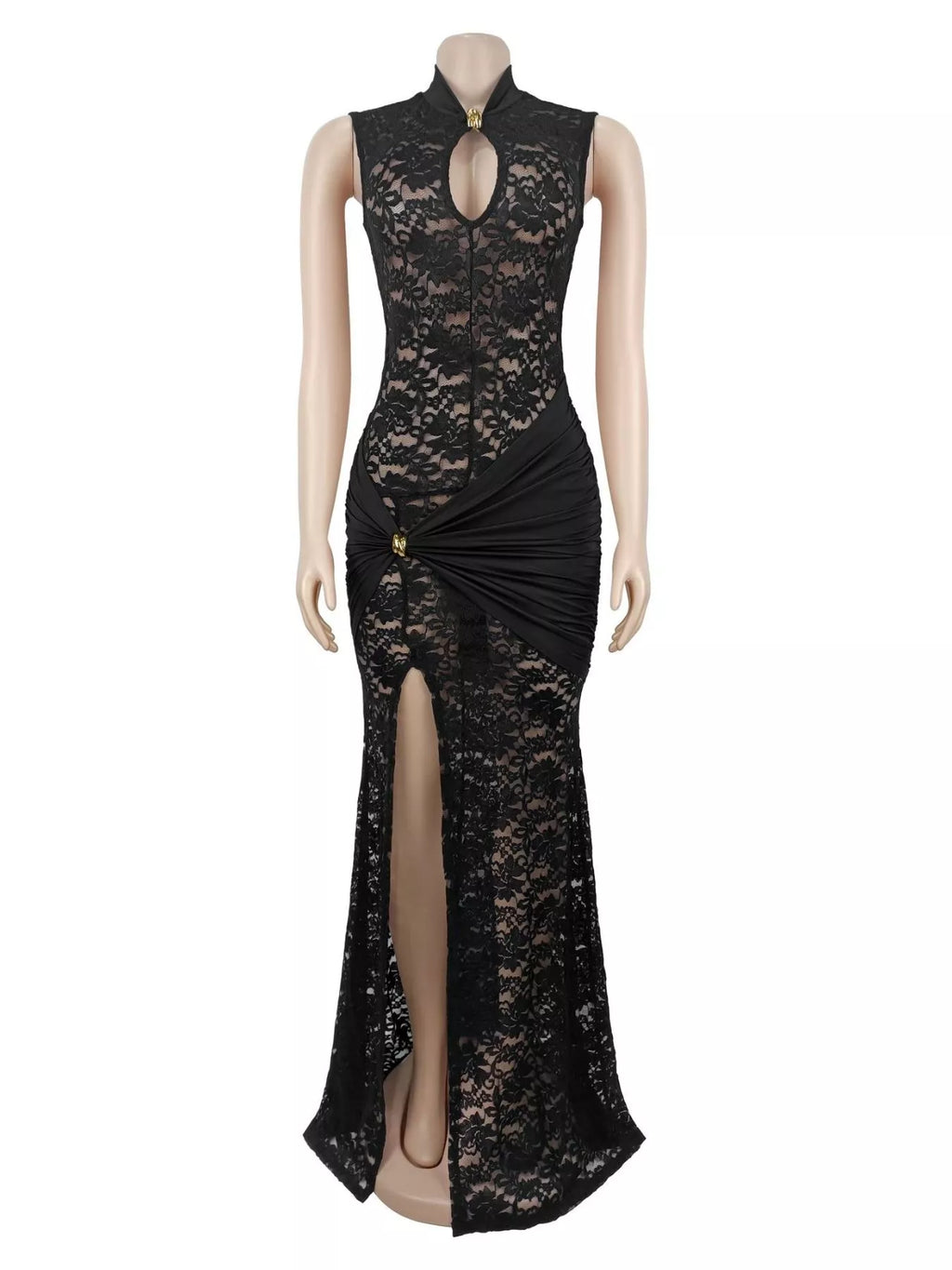 The Lace Soirée Keyhole Maxi Dress