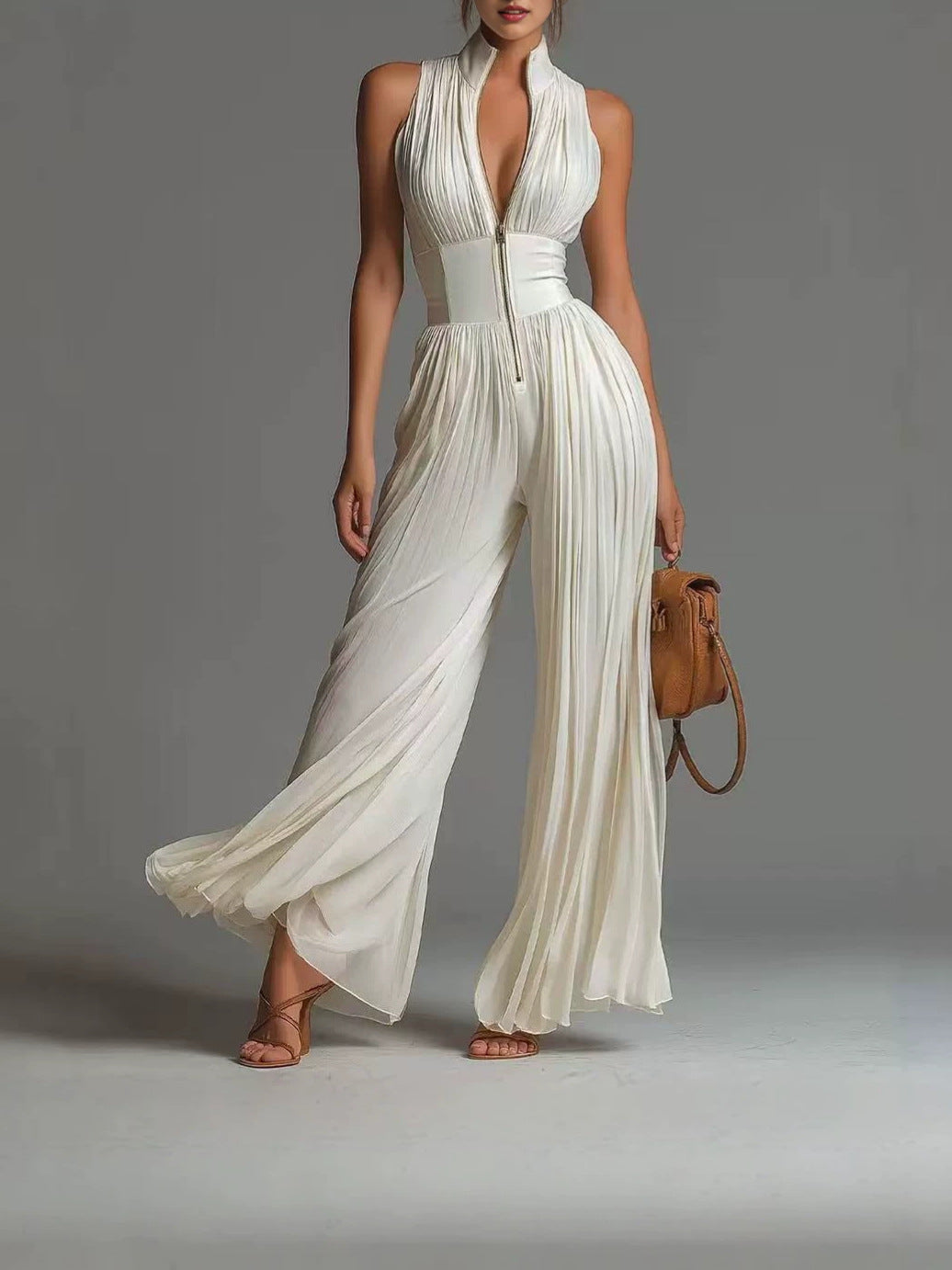 The Floral Chiffon Halter Pleated Jumpsuit