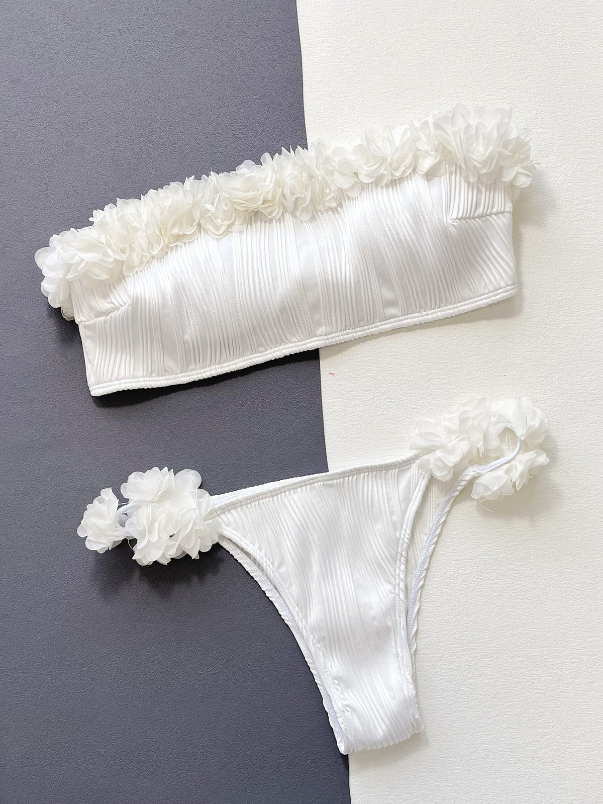 The White Bloom Appliqué Bandeau Bikini