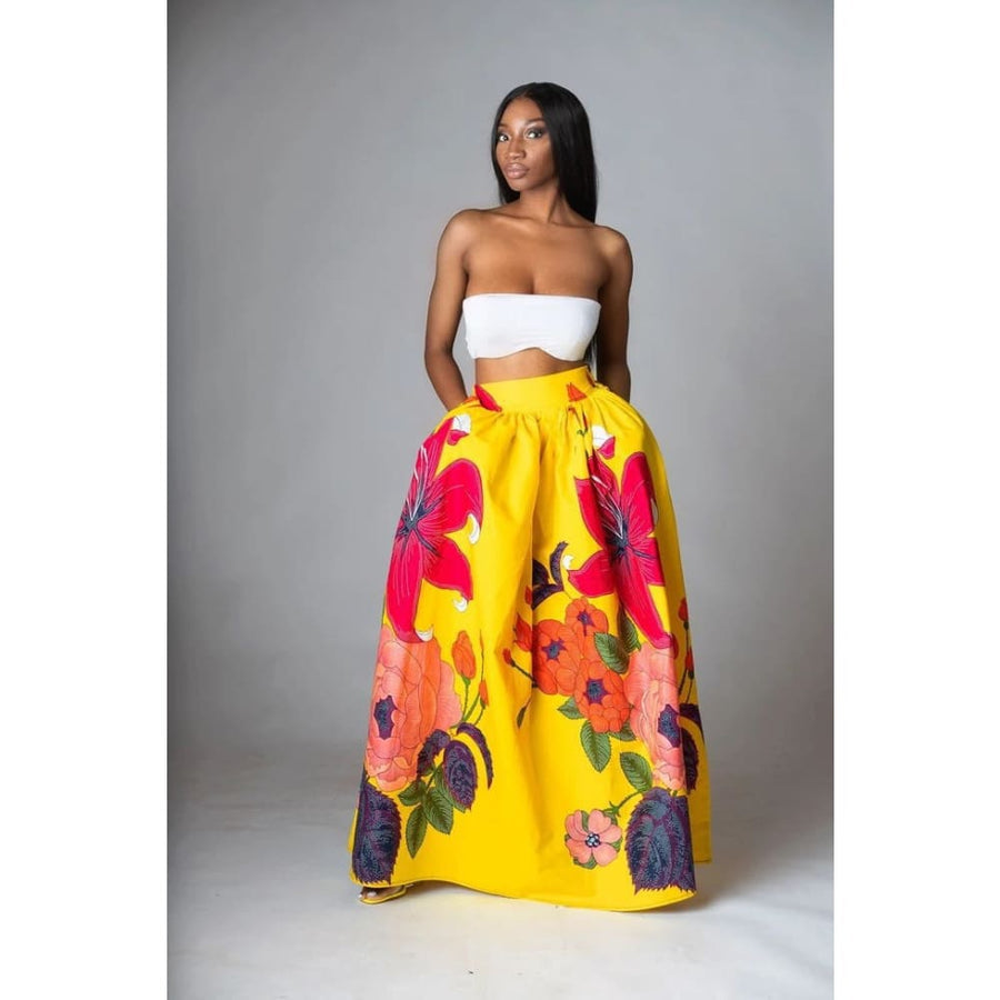 The Garden Escape Yellow Floral Maxi Skirt