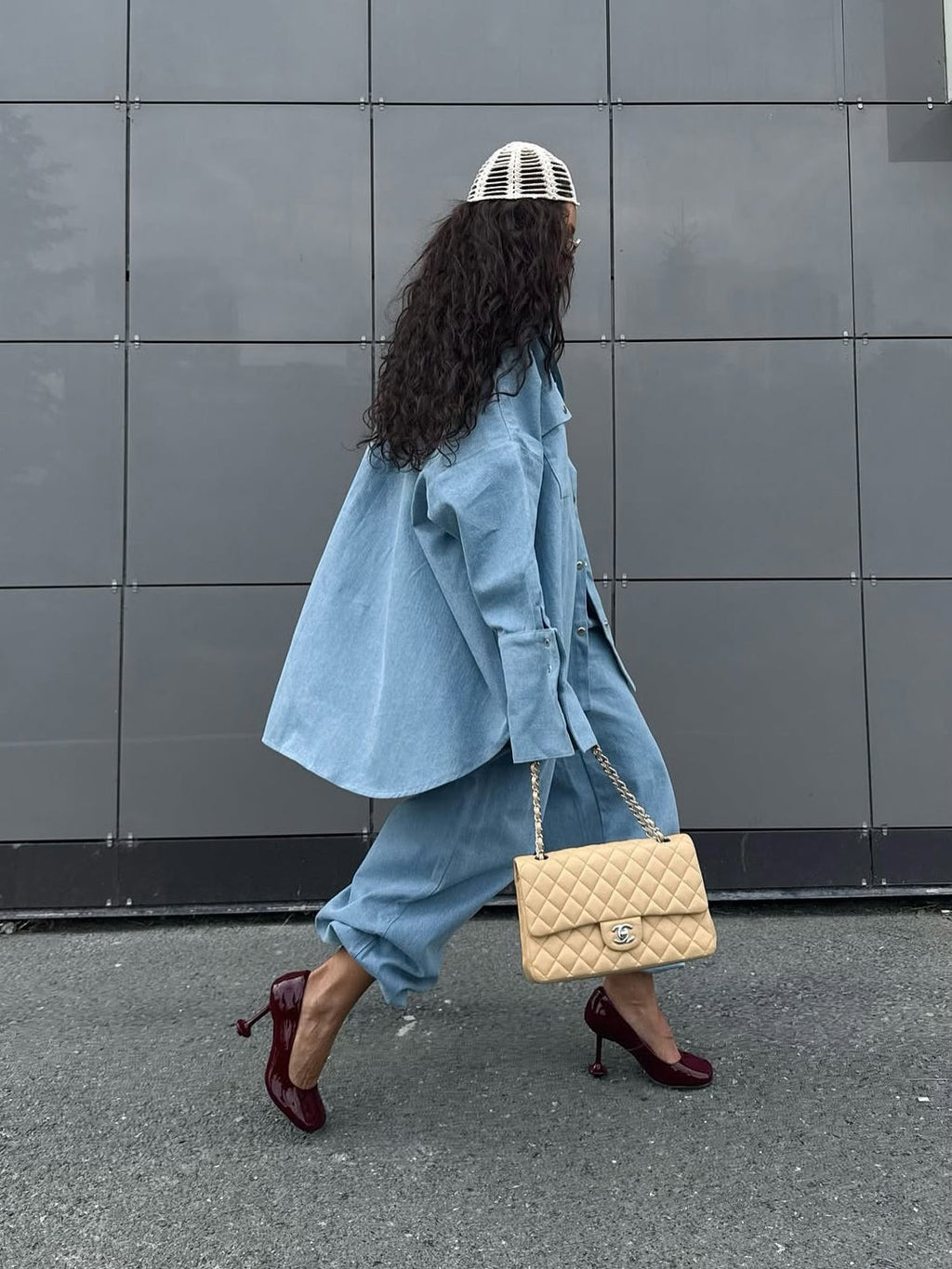 Oversized Denim Shirt Jacket & Wide-Leg Baggy Pants Set