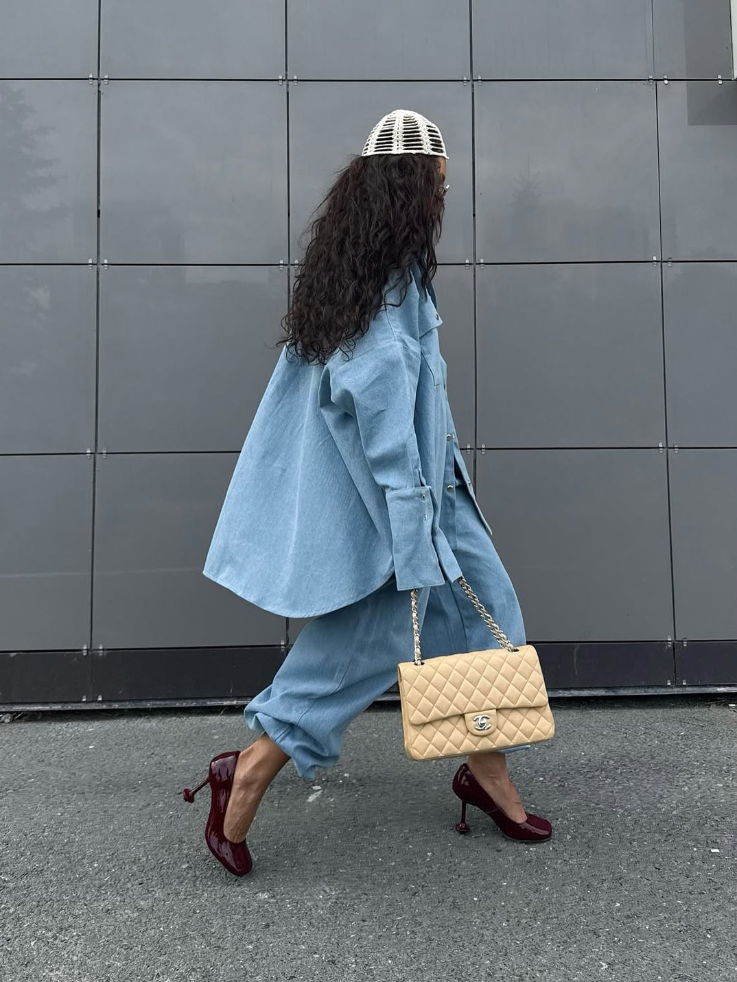 Oversized Denim Shirt Jacket & Wide-Leg Baggy Pants Set