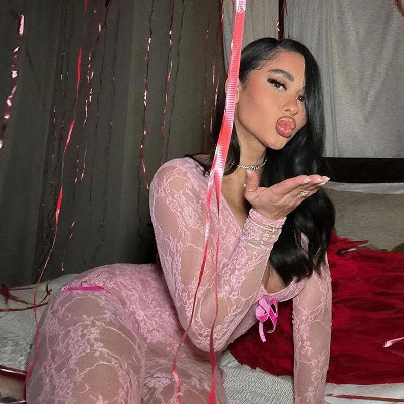 The Bow Romance Sheer Lace Jumpsuit