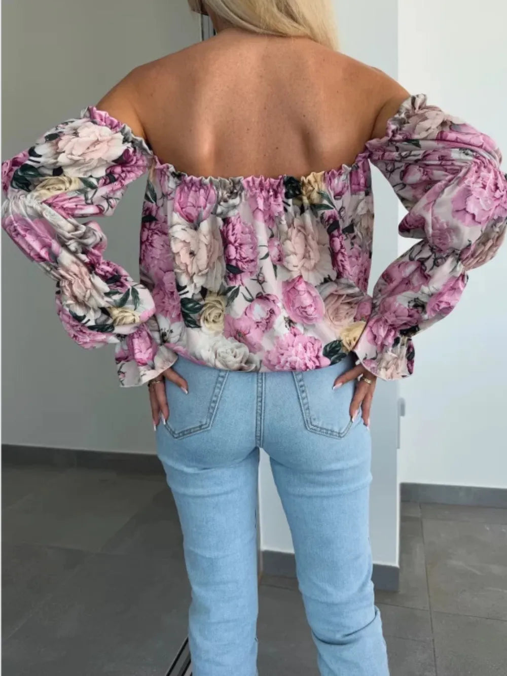 The Printed Off-Shoulder Flounce Sleeve Blouse