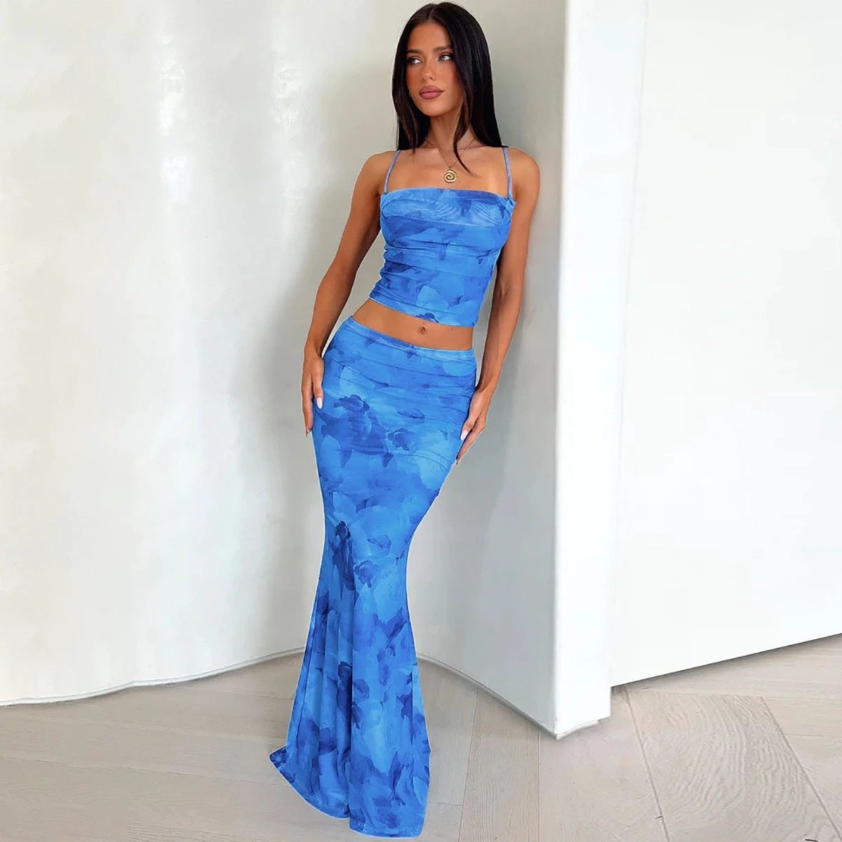 The Watercolor Affair Crop Top & Maxi Skirt Set