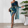 The Ocean Muse One-Shoulder Printed Dress