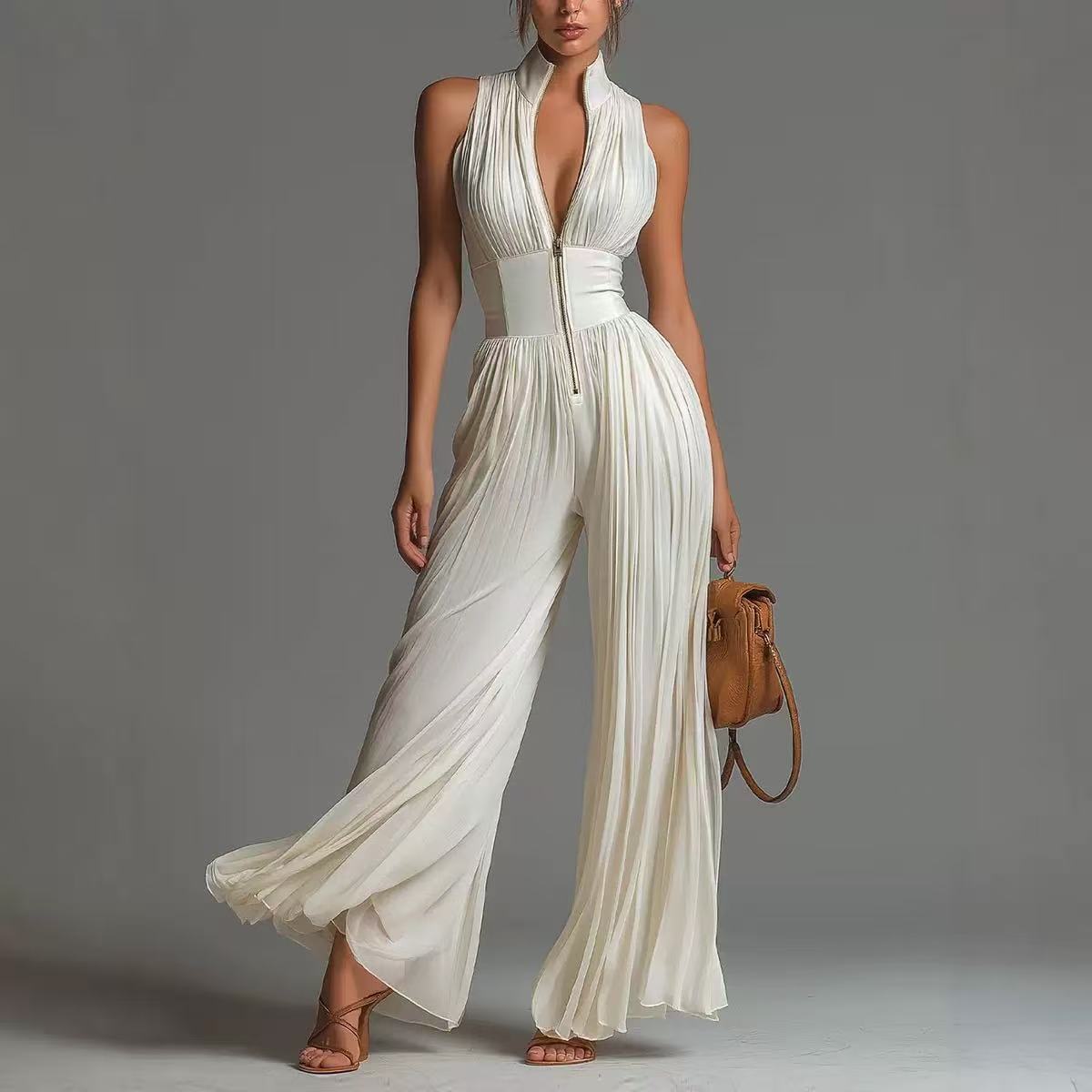 The Floral Chiffon Halter Pleated Jumpsuit