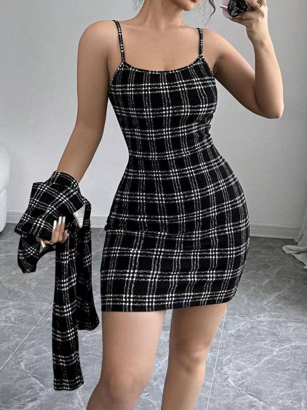The Uptown Society Plaid Jacket & Mini Dress Set
