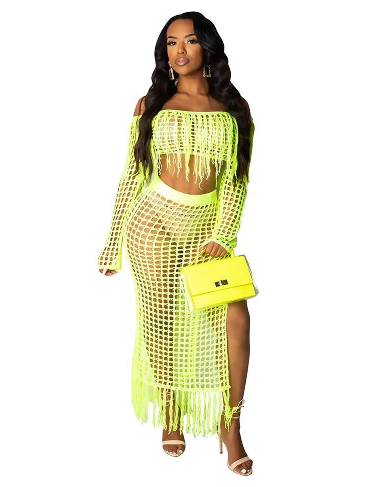 The Coastal Fringe Crochet Skirt Set