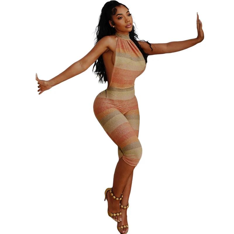The Sunset Social Backless Halter Romper