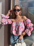 The Printed Off-Shoulder Flounce Sleeve Blouse
