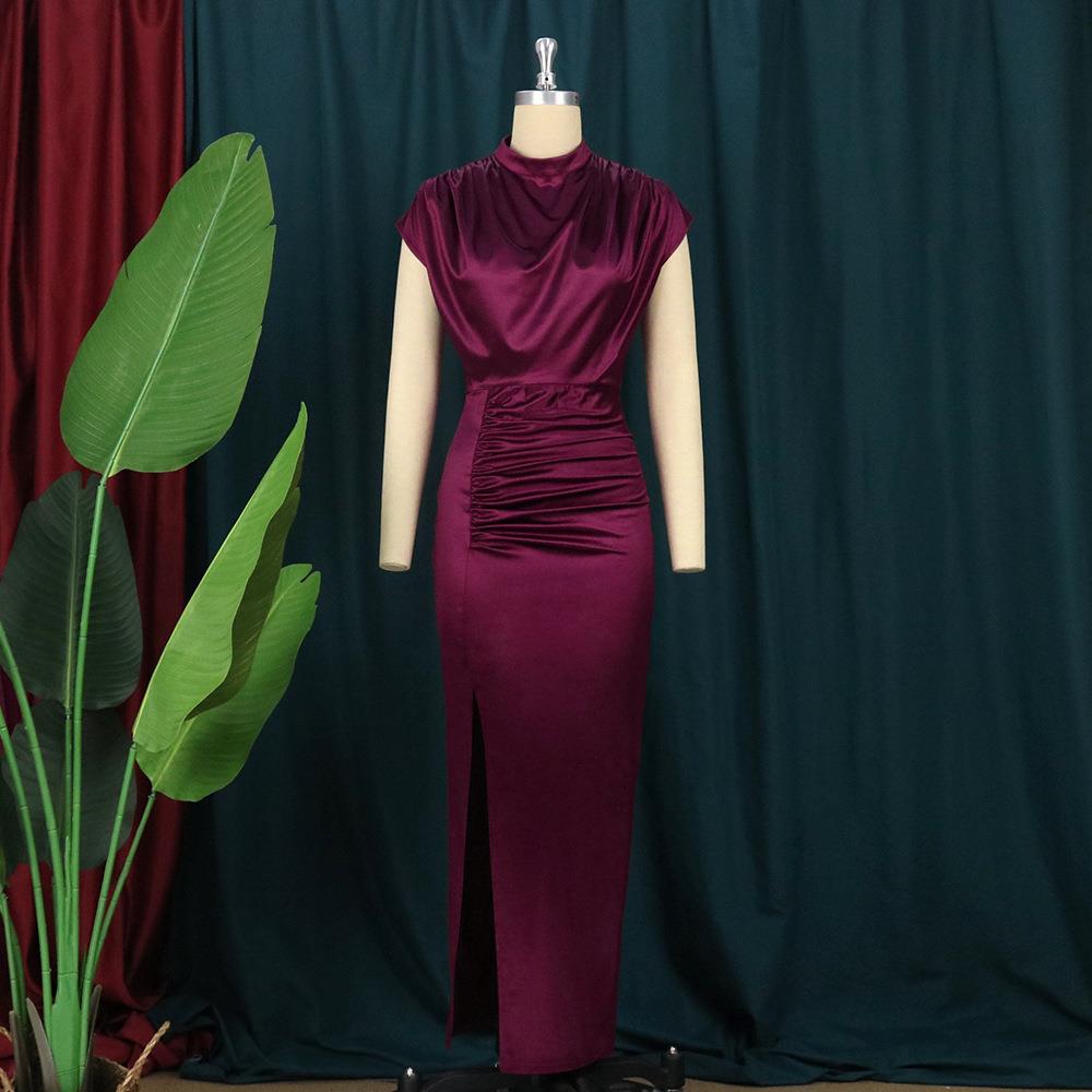 The Poised Affair Draped Side-Slit Dress