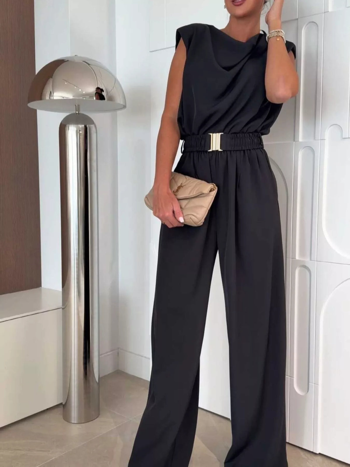 The Social Hour Belted Cowl-Neck Jumpsuit