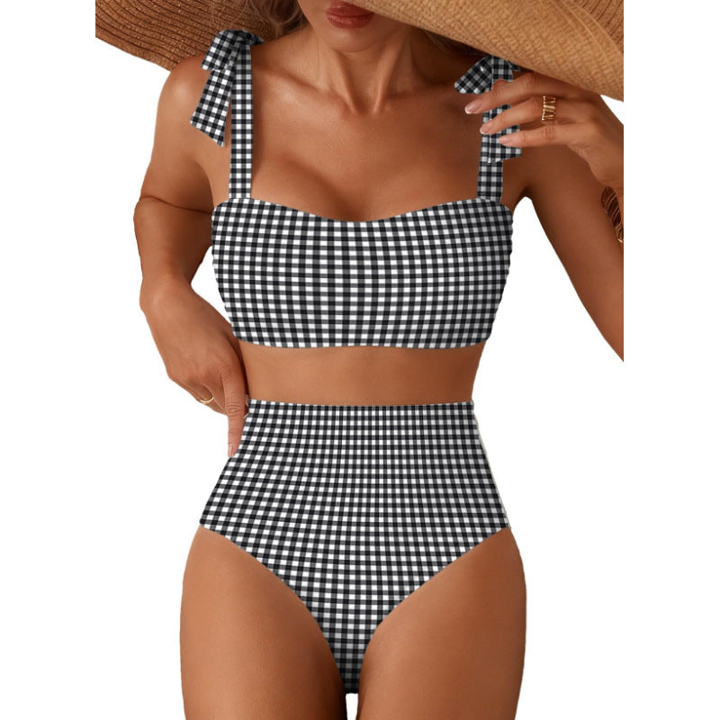 Tie-Shoulder High-Waisted Bikini Set | Women's Two-Piece Swimsuit