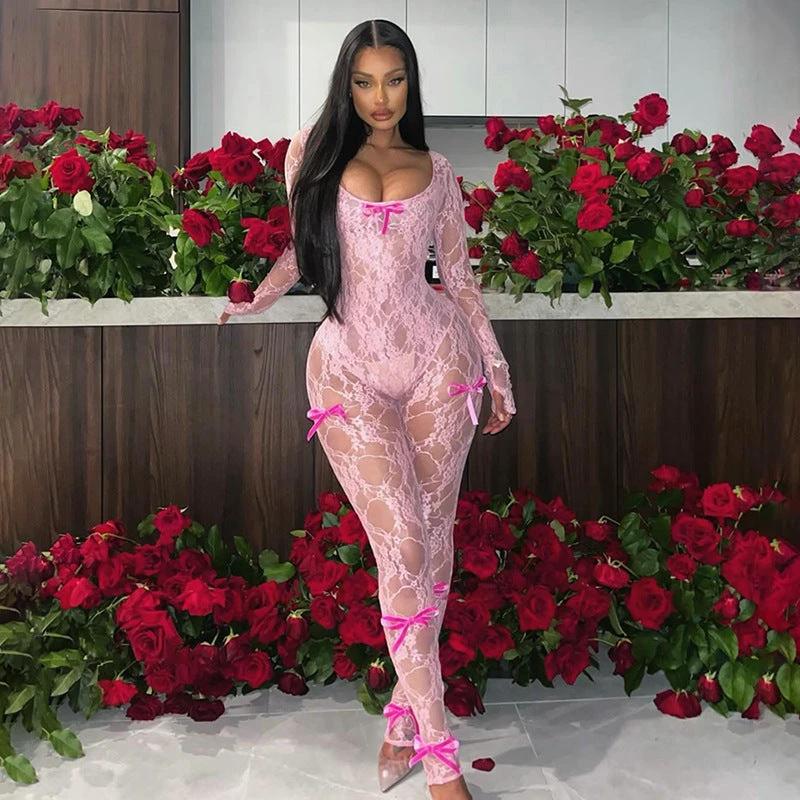 The Bow Romance Sheer Lace Jumpsuit