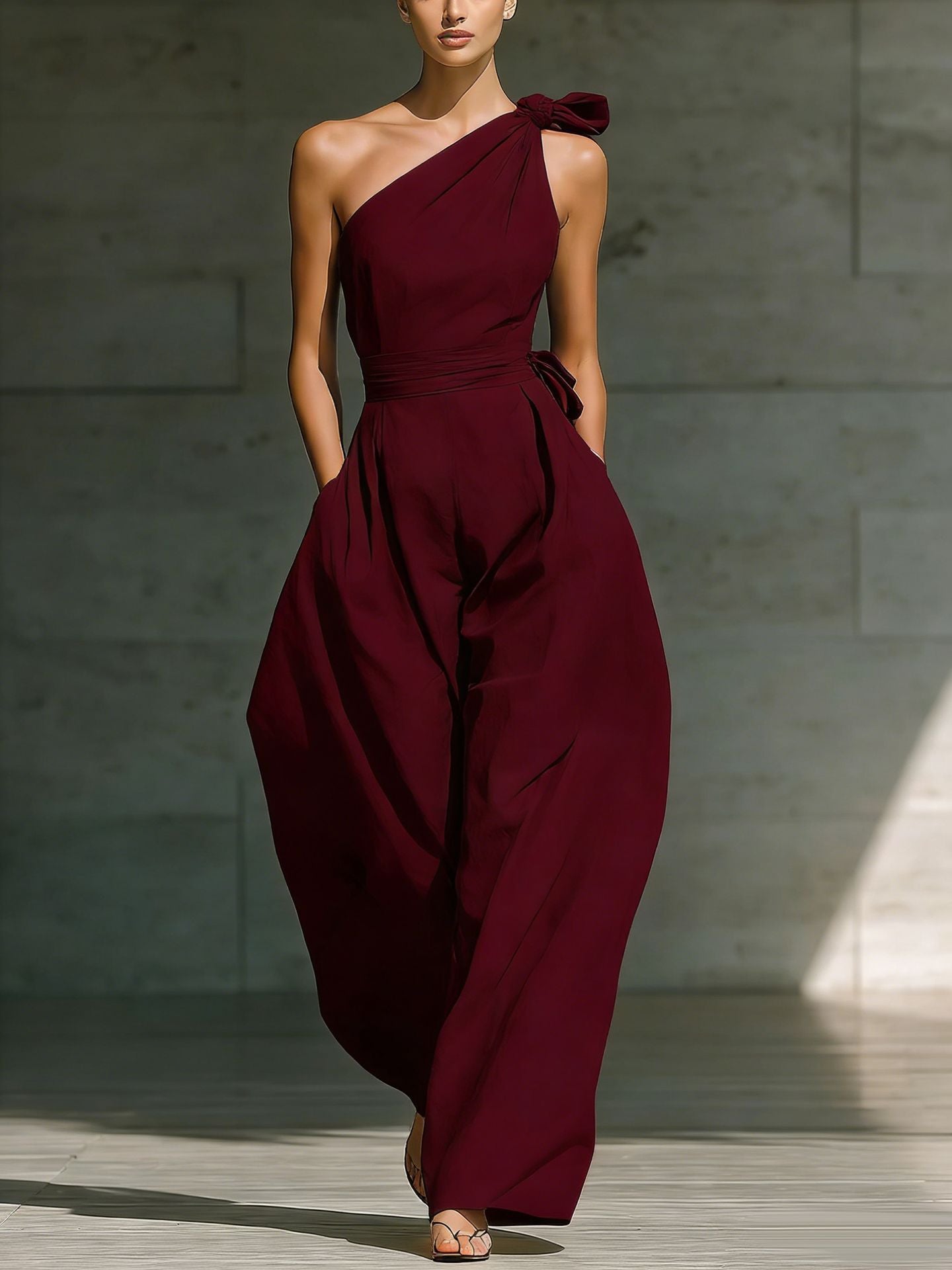 Sleeveless Halter Neck Cinched Waist Slim Jumpsuit – 6 Colors S–2XL